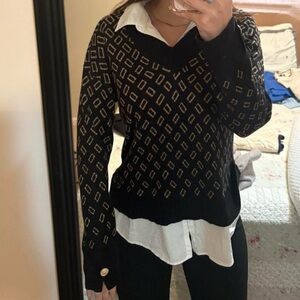 Anne Klein Black and Gold V-Neck Sweater